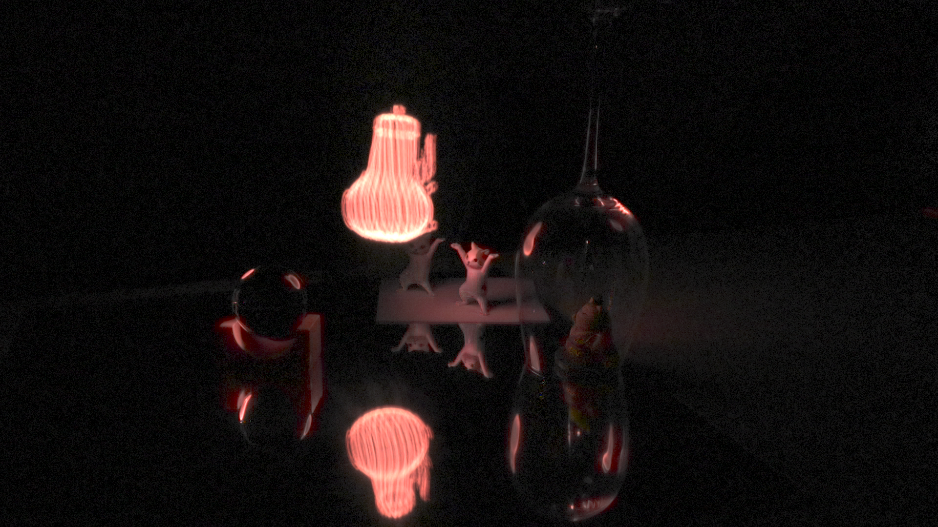 Teapot virtual emitter with cats reflected in a mirror below